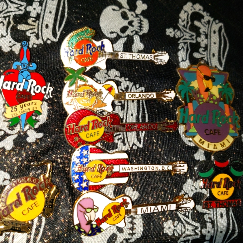 Vintage Hard Rock Cafe Guitar Pins 9 Piece